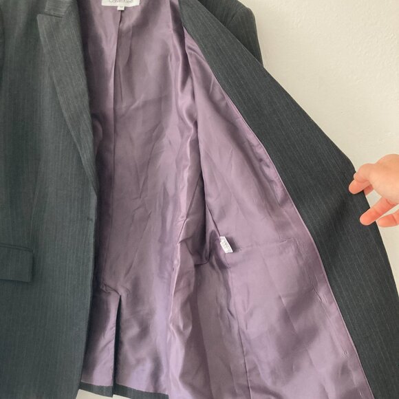 Calvin Klein Wool Blend Black Pinstripe Blazer Office Classic Minimalist Size 14 - Picture 8 of 14